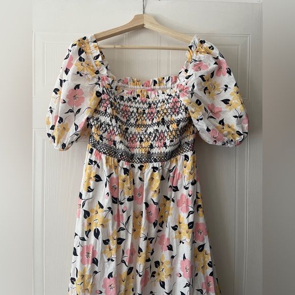 Kate Spade New York Lily Blooms Smocked Multi Floral Pastel Midi Dress - Picture 3 of 15